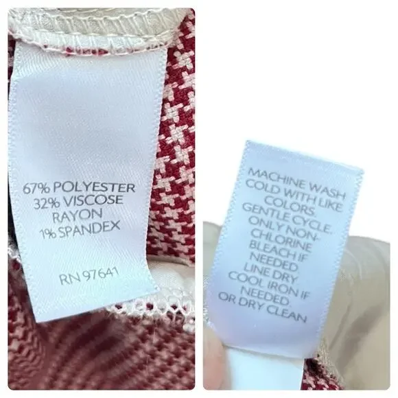 J Jill Red Houndstooth Print Size 8 Viscose Blend Wide Leg Pant 24.5 Inch Inseam - Picture 12 of 13